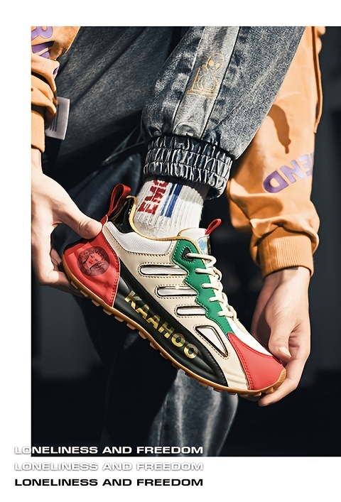 Dulshaeran KAAHOO Unisex Low-Top Casual Sneakers - Lightweight Breathable Mesh & Synthetic, Vibrant Green/Red/Beige/Black Colorway, Round Toe Comfort, Durable Rubber Sole for Spring/Summer Walking & Casual Attire