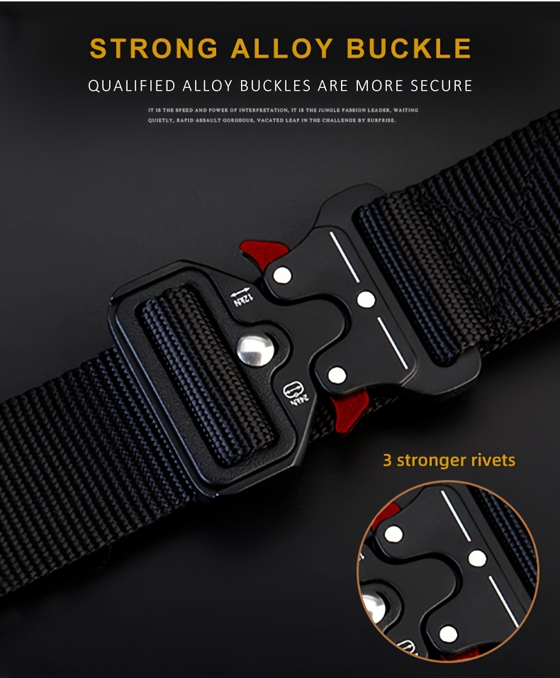 Durable Nylon Tactical Belt for Men, Quick Release Buckle, Elastic Outdoor Training Canvas Waistband, Black