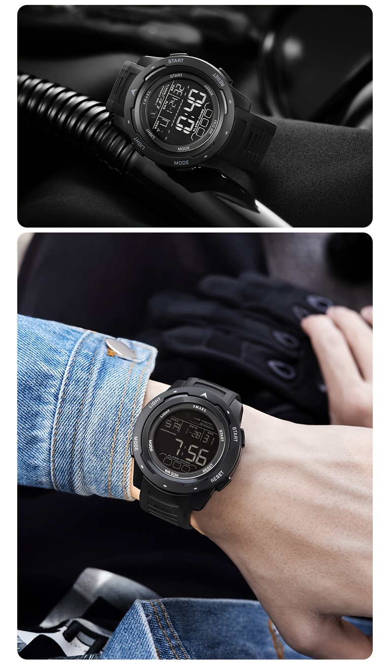 Men's Watch LED Luminous Outdoor Sports 1968.5inch Tactical Military Digital Watch Shockproof Alarm Clock