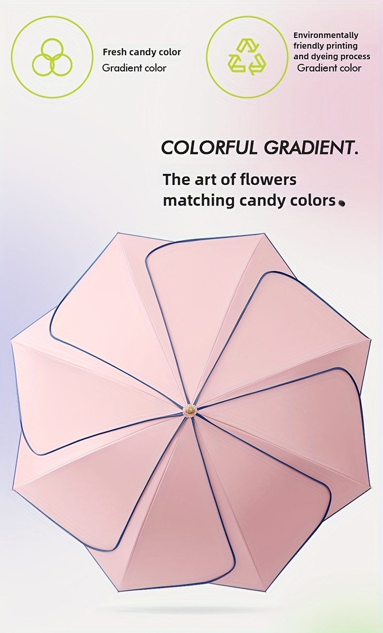 1-Pack Flower Series Petal Design Automatic Open Umbrella with Wooden Handle, 8-Rib High Quality UV Protection Sun/Shade Umbrella, Beige & Pink Fashionable Compact Umbrella for Women & Men, Rainy Day Accessory, Stylish Wooden Handle, High Quality Fabric