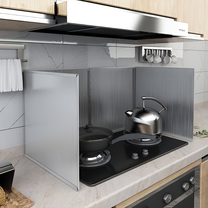 Stainless Steel Kitchen Splash Guard - Foldable, Heat-Resistant Cooking Shield with Oil Barrier for Stove Protection