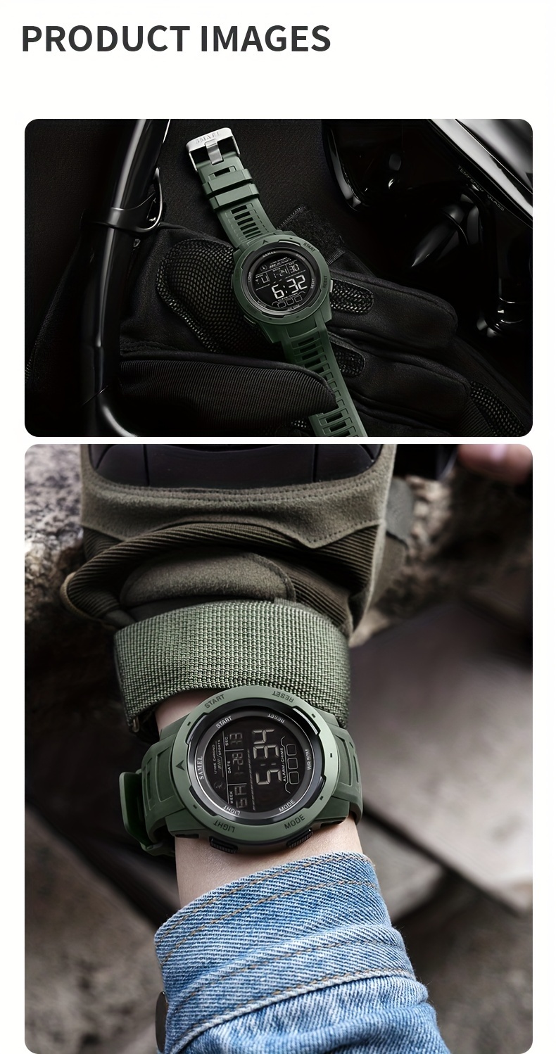 Men's Watch LED Luminous Outdoor Sports 1968.5inch Tactical Military Digital Watch Shockproof Alarm Clock
