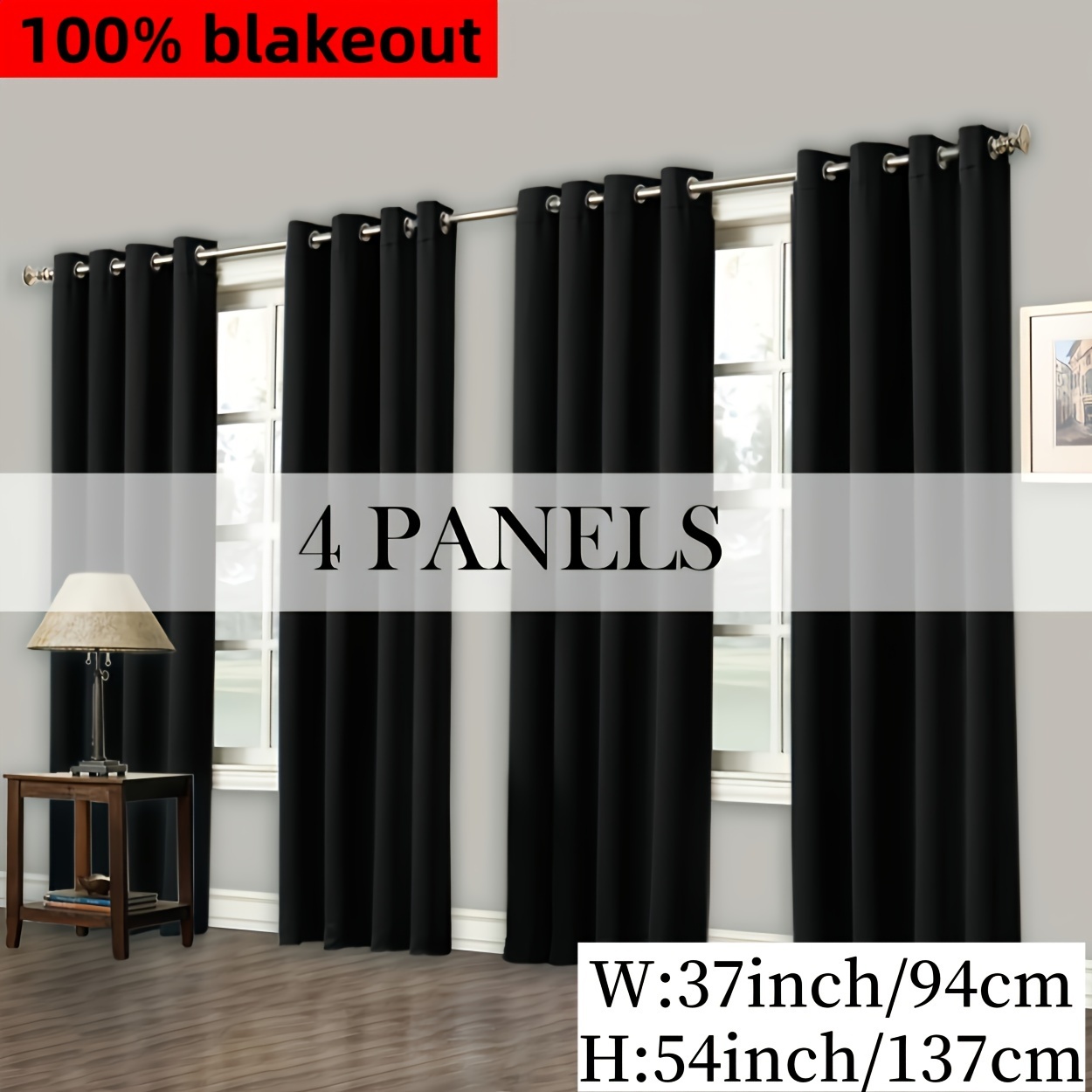 4pcs, Minimalist Blackout Curtains, Covered with Film and Rope Ring, Darkening and Sun Protection Curtains for Bedroom, Study, Living Room, Dining Room, a Set of 4 Panels