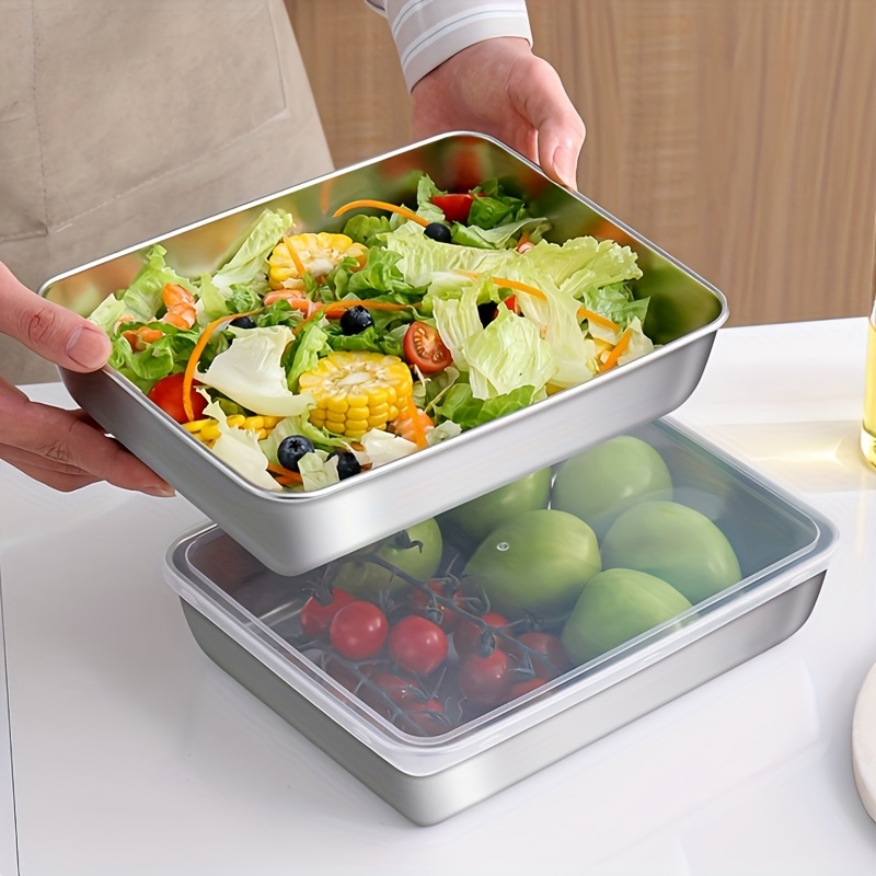 6pcs/set Large Stainless Steel Square Food Storage Containers with Transparent Lids - Leak Proof, Stackable, Perfect for Meat, Fruits, and Vegetables - Ideal Kitchen Organizer for Home and Outdoor Use