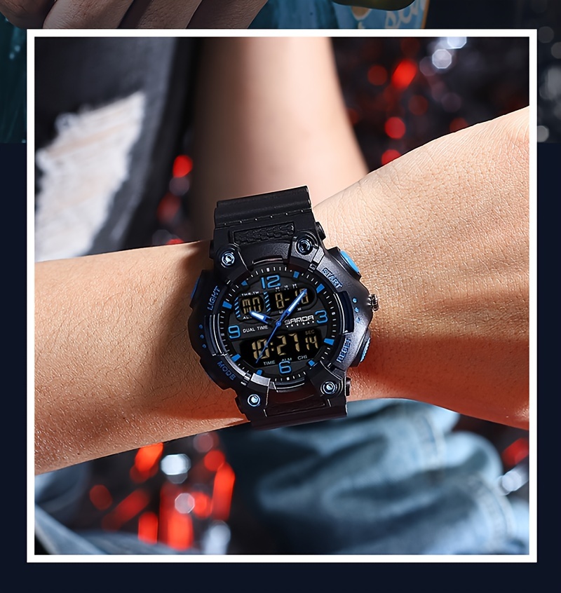 SANDA Men's Sporty Quartz Watch - Waterproof, Dual Display with Alarm, Date & Stopwatch Functions - Perfect Holiday Gift