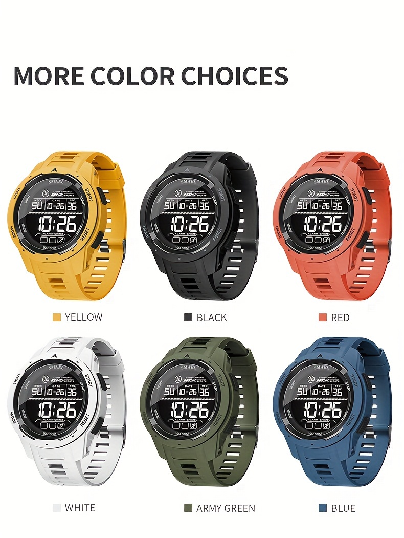 Men's Watch LED Luminous Outdoor Sports 1968.5inch Tactical Military Digital Watch Shockproof Alarm Clock