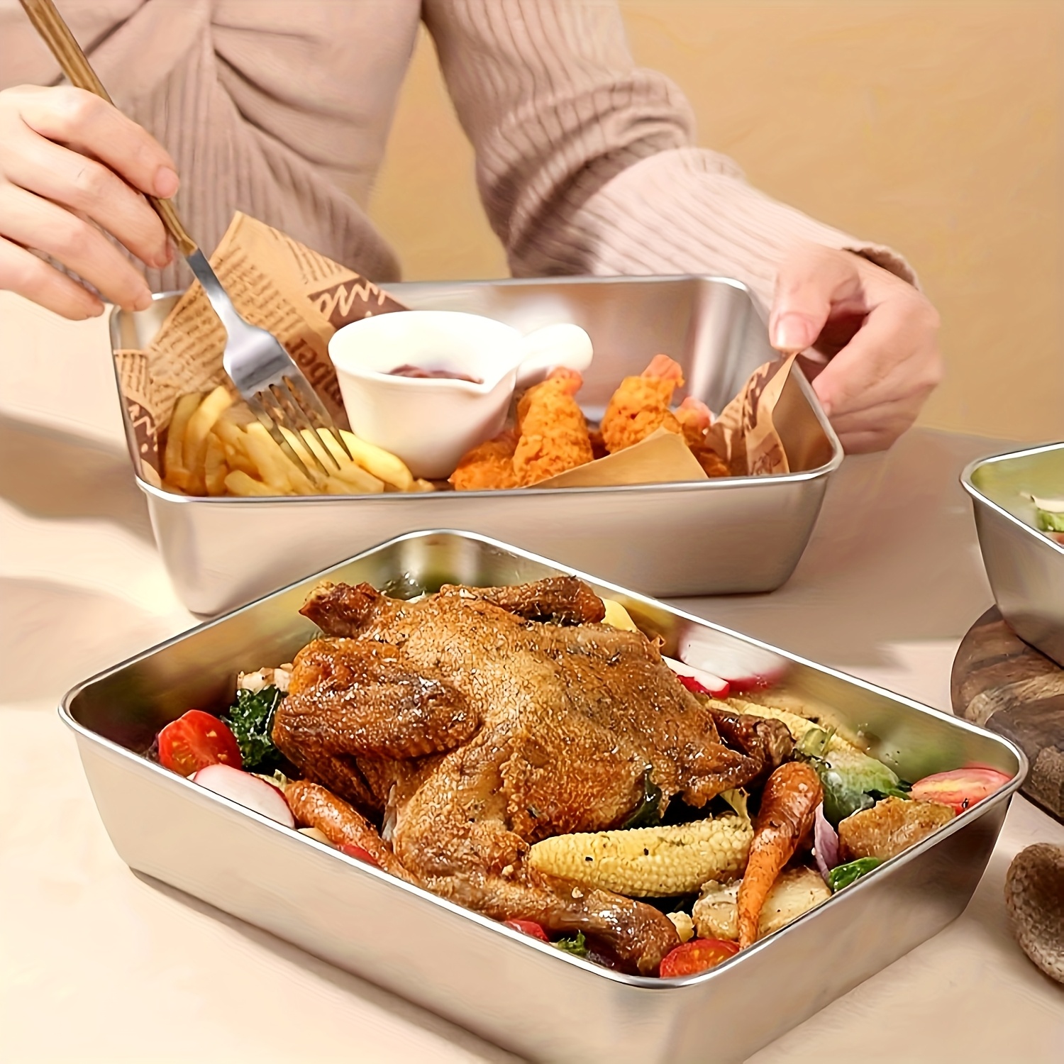 6pcs/set Large Stainless Steel Square Food Storage Containers with Transparent Lids - Leak Proof, Stackable, Perfect for Meat, Fruits, and Vegetables - Ideal Kitchen Organizer for Home and Outdoor Use