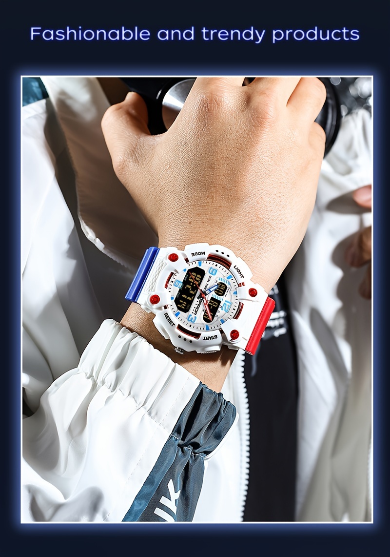 SANDA Men's Sporty Quartz Watch - Waterproof, Dual Display with Alarm, Date & Stopwatch Functions - Perfect Holiday Gift