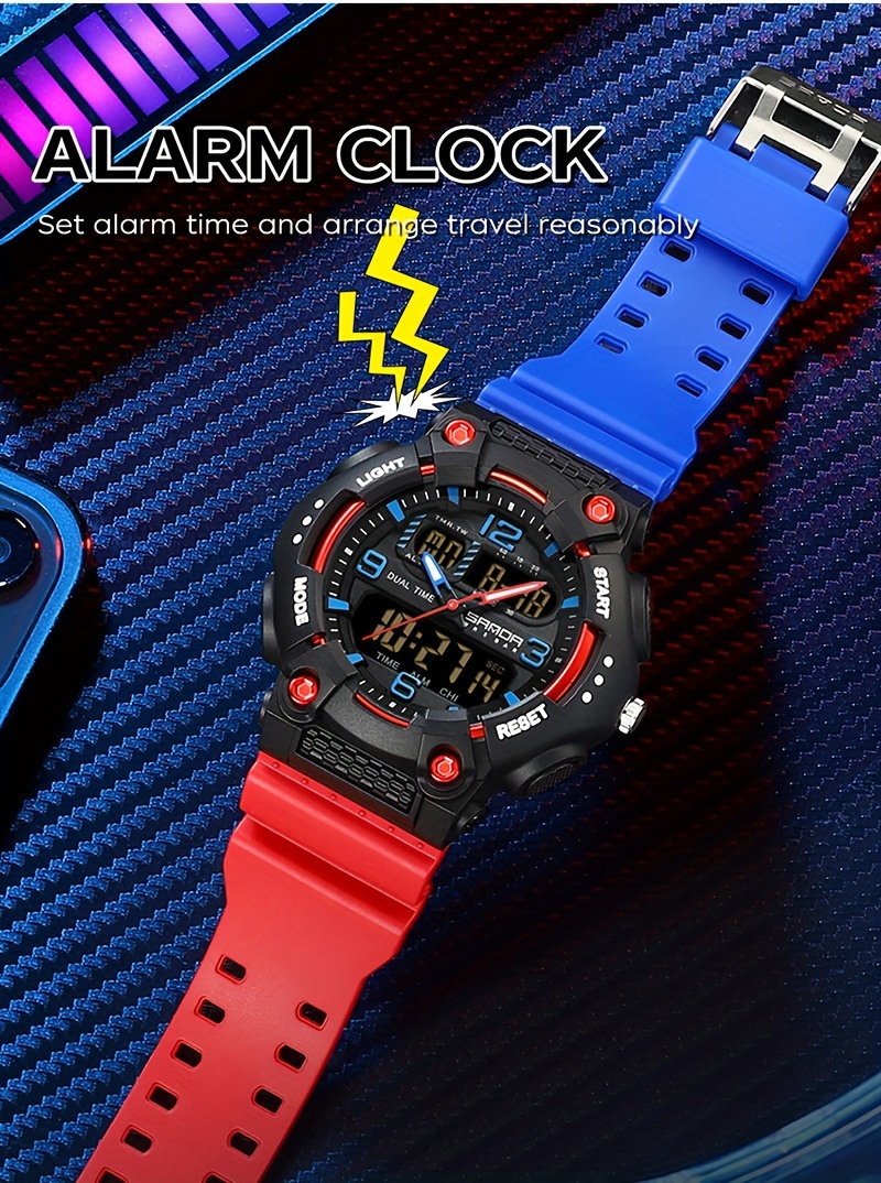 SANDA Men's Sporty Quartz Watch - Waterproof, Dual Display with Alarm, Date & Stopwatch Functions - Perfect Holiday Gift