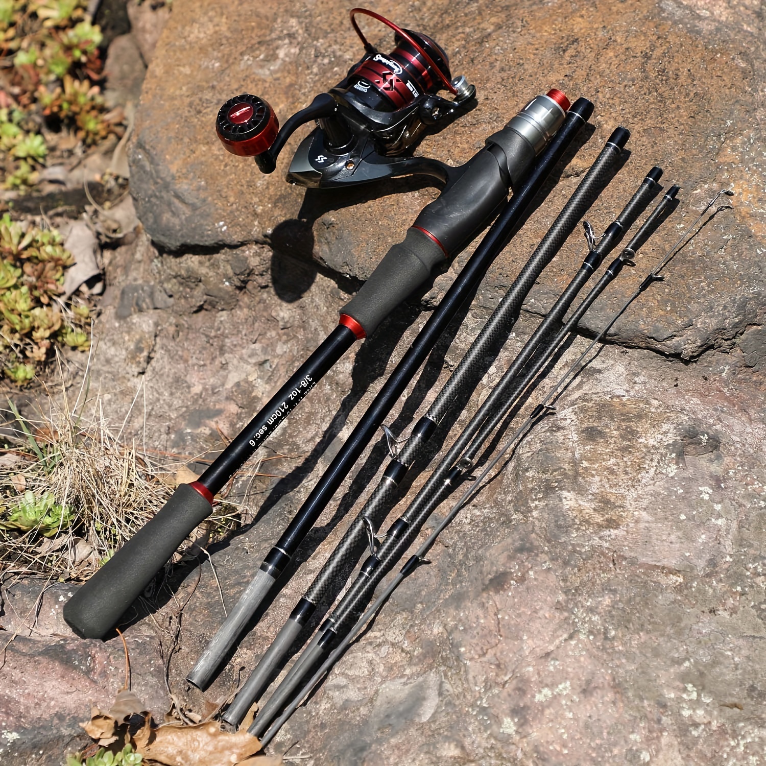 Sougayilang[ For Novice ] Fishing Tackle Full Set, Included 1.8m/6ft 5 Section Carbon Fiber Fishing Rod, 1000-3000 Series Fishing Reel, Fishing Bait, Hook Sinker Accessories (random Color)
