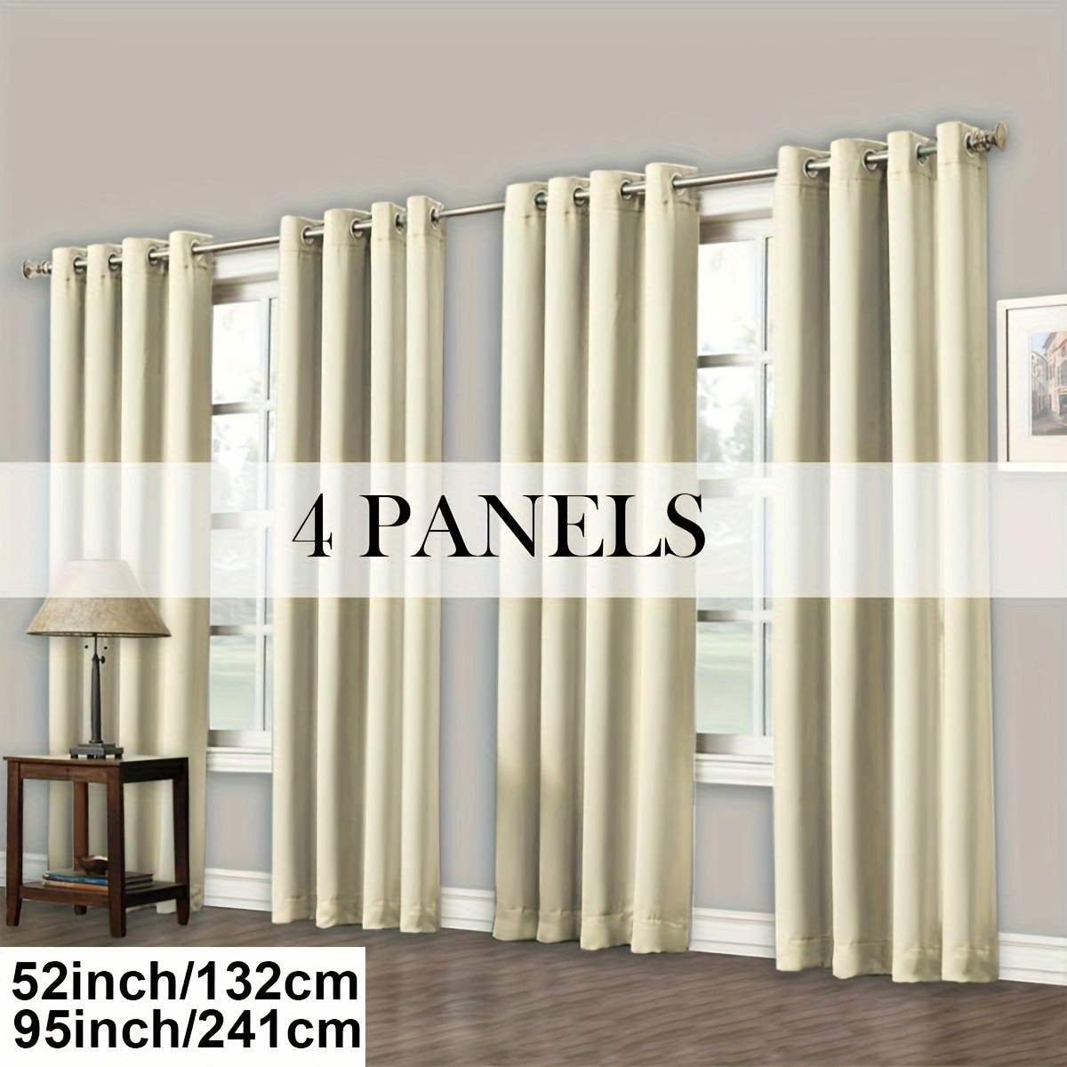 4pcs, Minimalist Blackout Curtains, Covered with Film and Rope Ring, Darkening and Sun Protection Curtains for Bedroom, Study, Living Room, Dining Room, a Set of 4 Panels