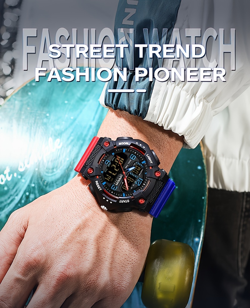 SANDA Men's Sporty Quartz Watch - Waterproof, Dual Display with Alarm, Date & Stopwatch Functions - Perfect Holiday Gift