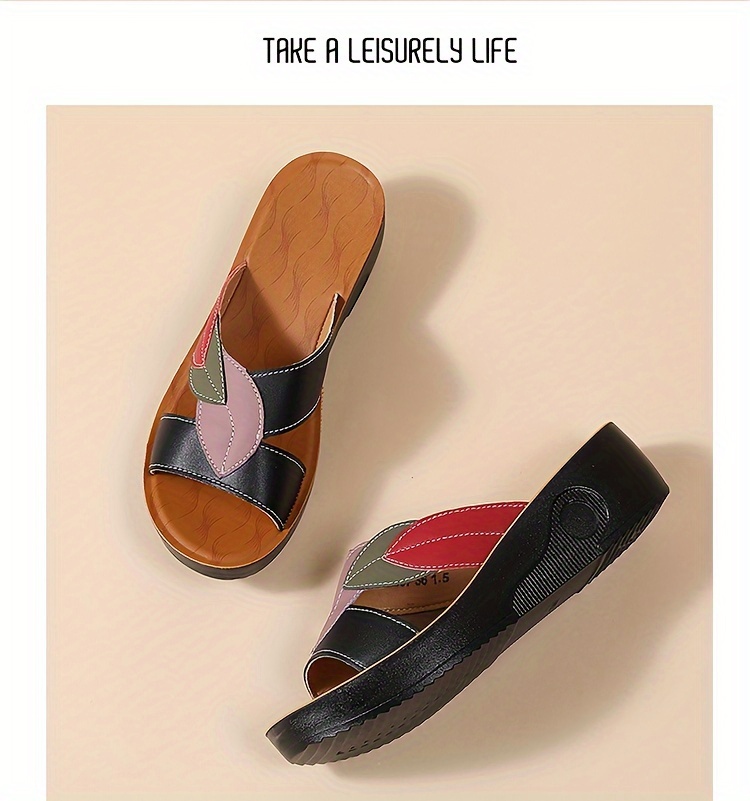 Women's Summer Mary Jane Slip-On Sandals - Thick Non-Slip Sole, Breathable Faux Cover Upper & PU Cushioned Insole - Casual Comfortable Footwear for Beach, Shopping, Errands, Casual Footwear | Playful Design | Synthetic Cover Sandals