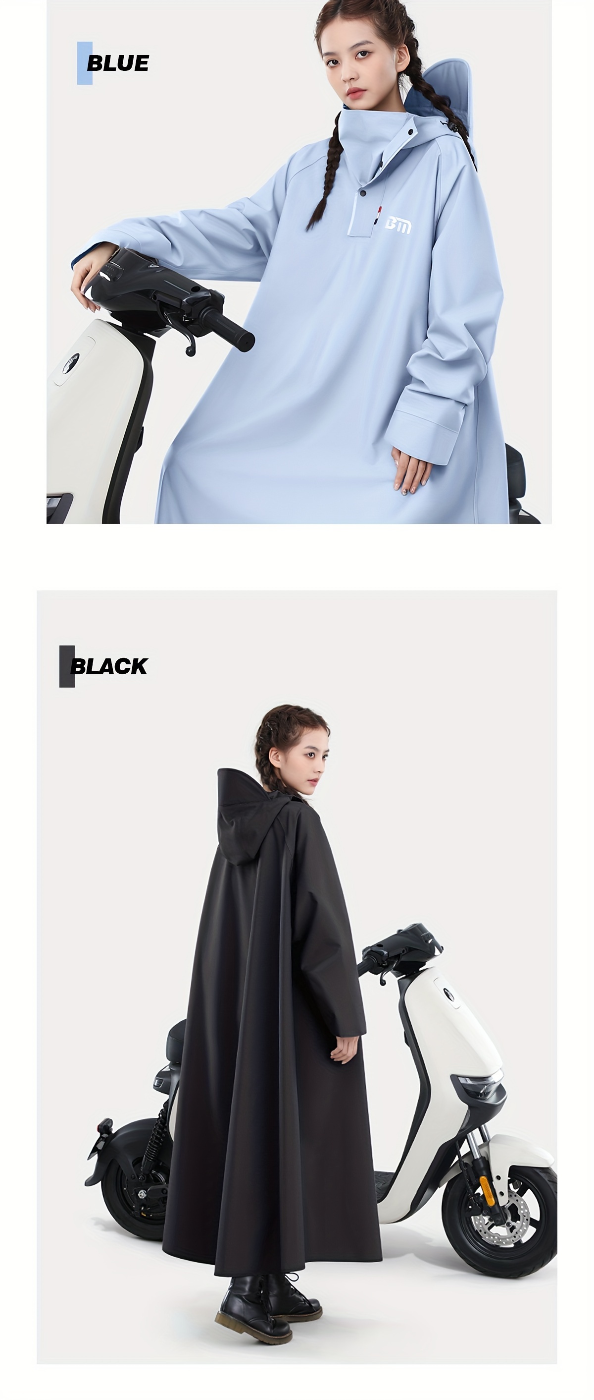 BM Fashion Handsome Polyester Raincoat with Sleeves, Unisex Full-Length Motorbike Poncho, Water-Resistant Rain Cape for Adults, Elastic Cuffs, Extended Sleeves - Khaki A58