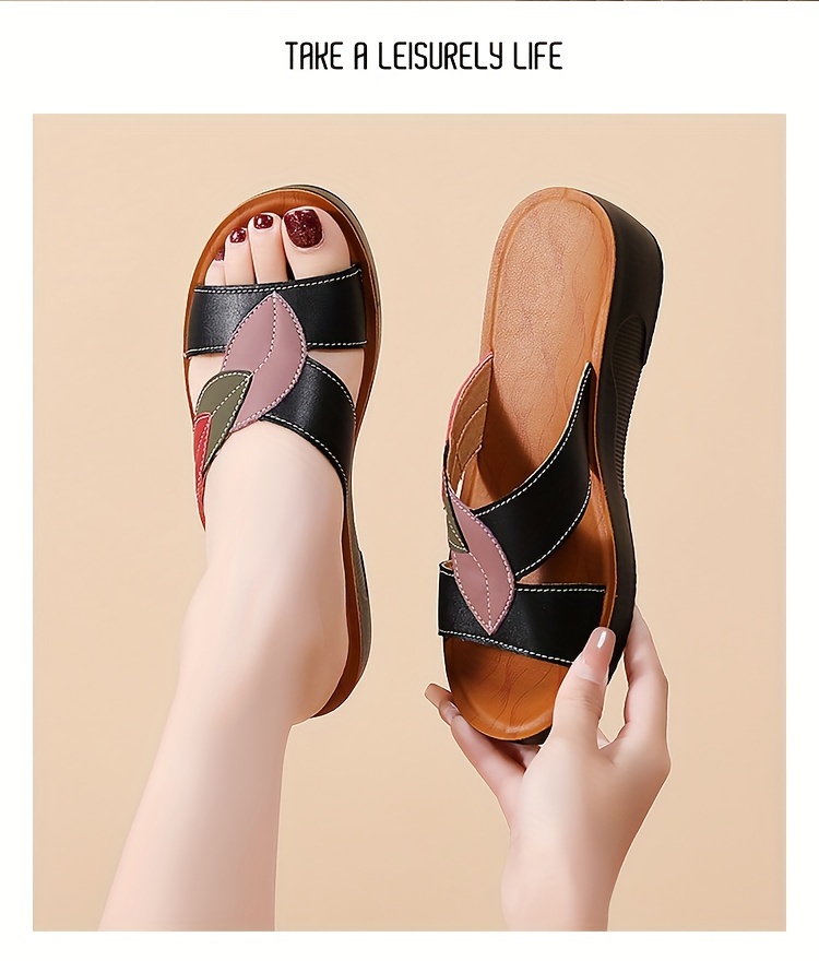 Women's Summer Mary Jane Slip-On Sandals - Thick Non-Slip Sole, Breathable Faux Cover Upper & PU Cushioned Insole - Casual Comfortable Footwear for Beach, Shopping, Errands, Casual Footwear | Playful Design | Synthetic Cover Sandals