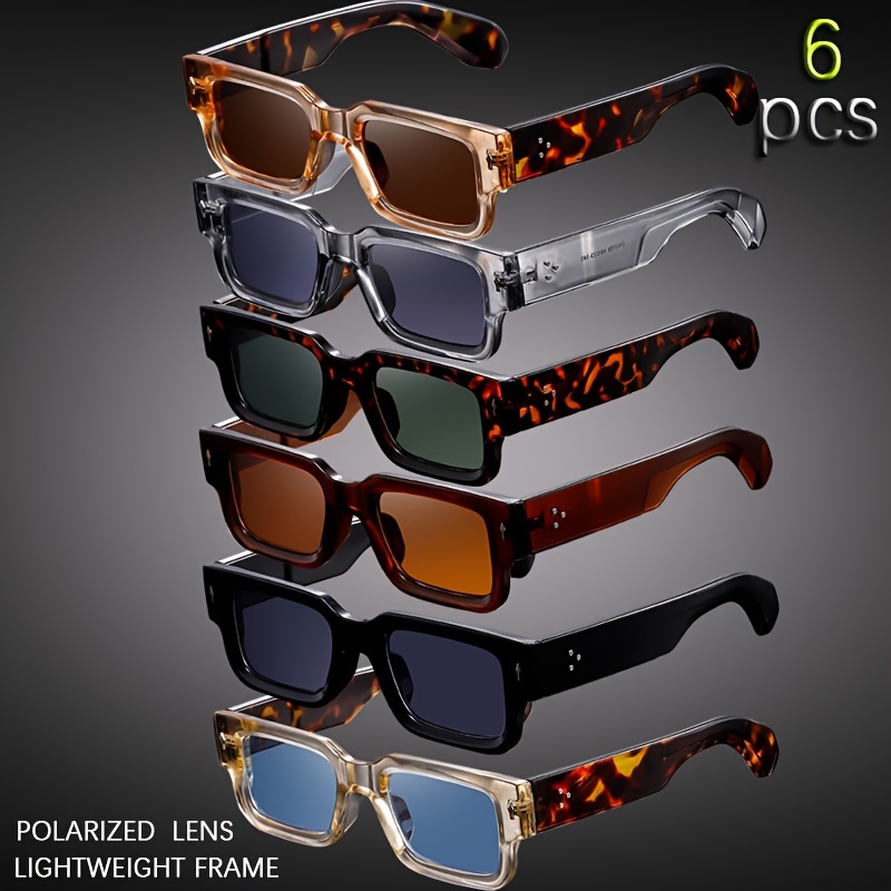 6pcs Vintage Style Elegant Square Glasses Set, PC Polycarbonate Frame and Lens, Rimless, Normal Size 132-138mm, with Anti-fog Cloth, for Men, Women, Holiday Party, Photography Prop, Gift