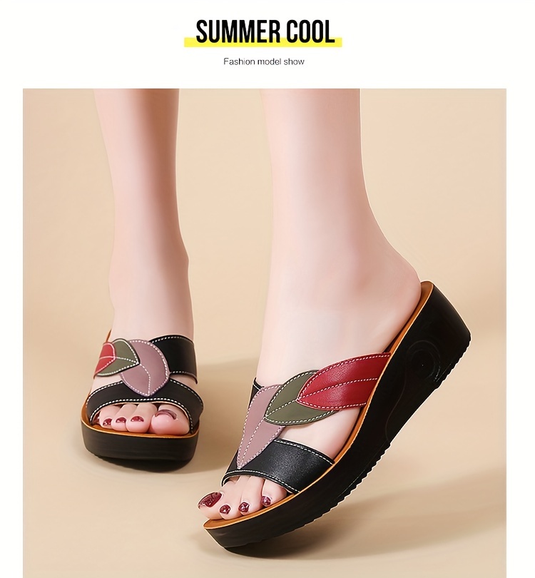 Women's Summer Mary Jane Slip-On Sandals - Thick Non-Slip Sole, Breathable Faux Cover Upper & PU Cushioned Insole - Casual Comfortable Footwear for Beach, Shopping, Errands, Casual Footwear | Playful Design | Synthetic Cover Sandals