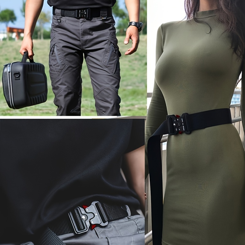 Durable Nylon Tactical Belt for Men, Quick Release Buckle, Elastic Outdoor Training Canvas Waistband, Black