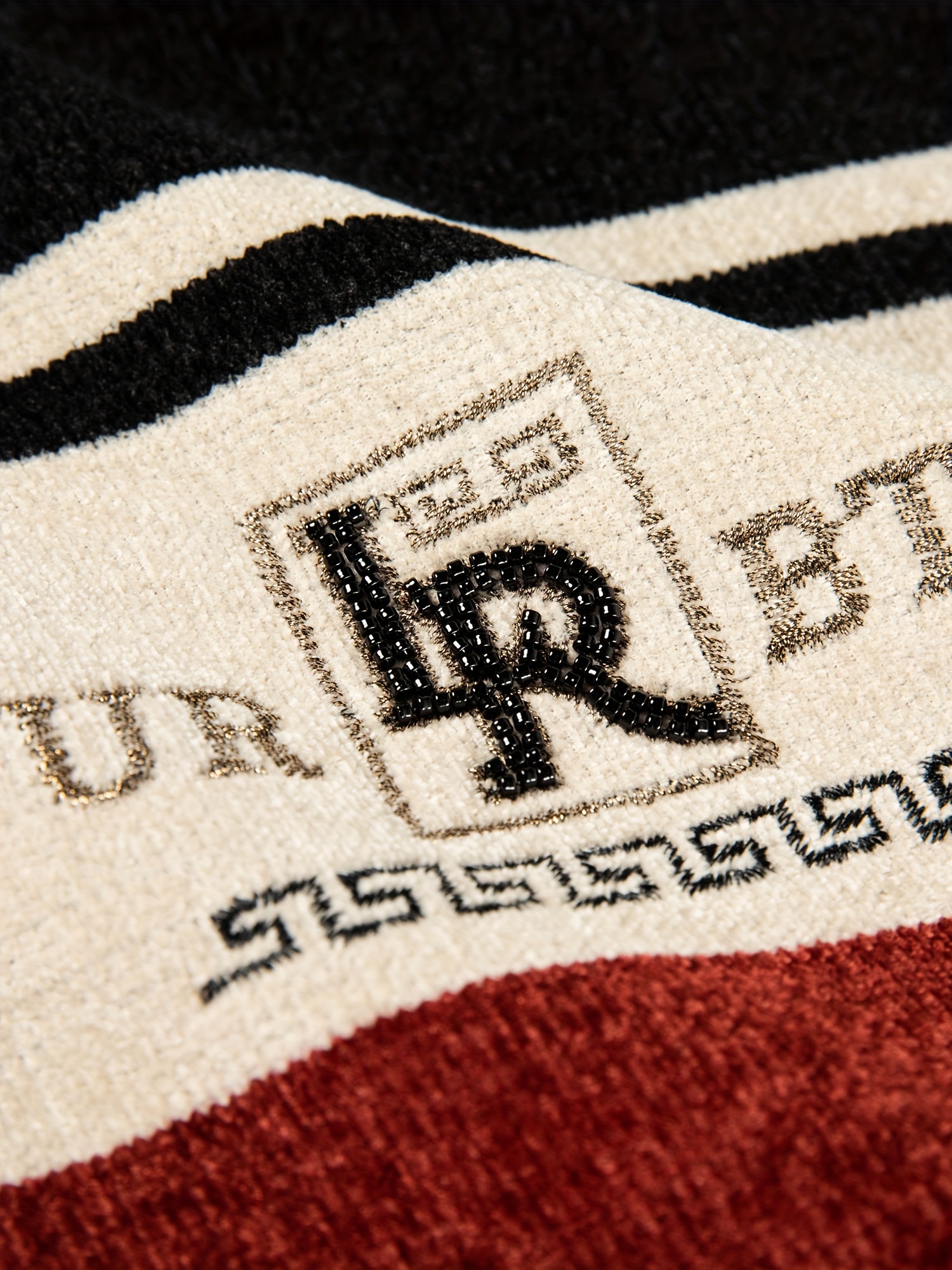 Men'S Winter Striped Crew Neck Sweater, Thickened Polyester, Casual Round Neck, Regular Fit, Long Sleeve, Knitted Pullover with Ribbed Hem and Cuffs, Fashionable Letter Pattern, Winter Warmth Top