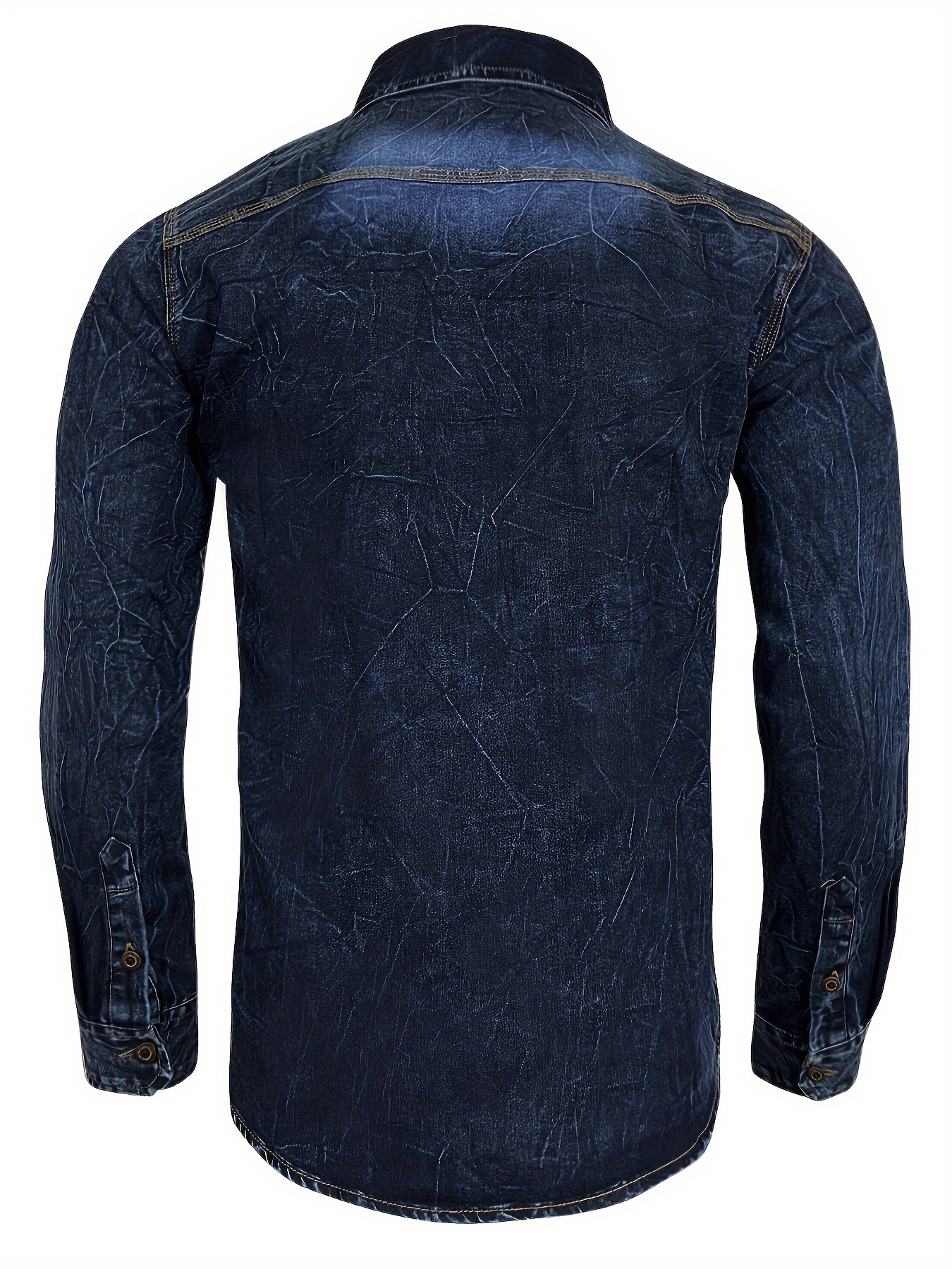 Men's Gradient Color Denim Shirt With Chest Pockets, Casual Lapel Button Up Cotton Blend Long Sleeve Shirt For Outdoor Activities