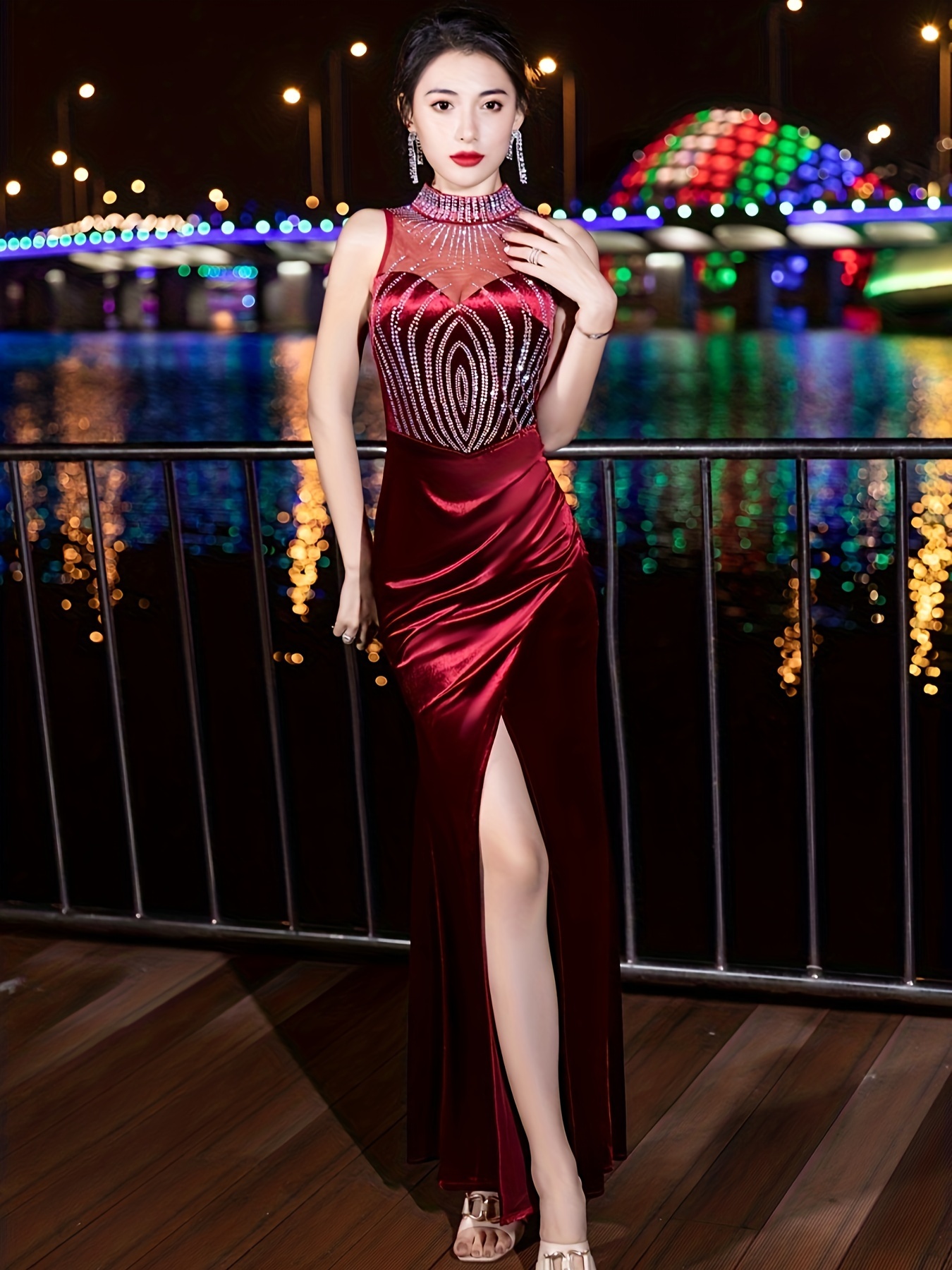 [Chic Glamour] Elegant Velvet Evening Gown for Women - Black Sleeveless Mermaid Tail Dress with Choker Neckline, High-Low Hem, and Ruched Detailing for Parties & Formal Events