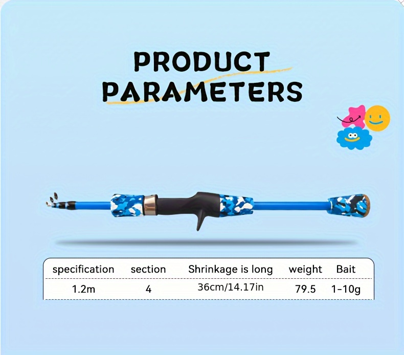 1 Youngsters' Blue Carbon Fiber Fishing Rod Kit - Lightweight, Ambidextrous with Reel, Lures, Hooks, Swivels & Storage Bag - Ideal for Outdoor Camping & Leisure Fishing, Fishing Accessory