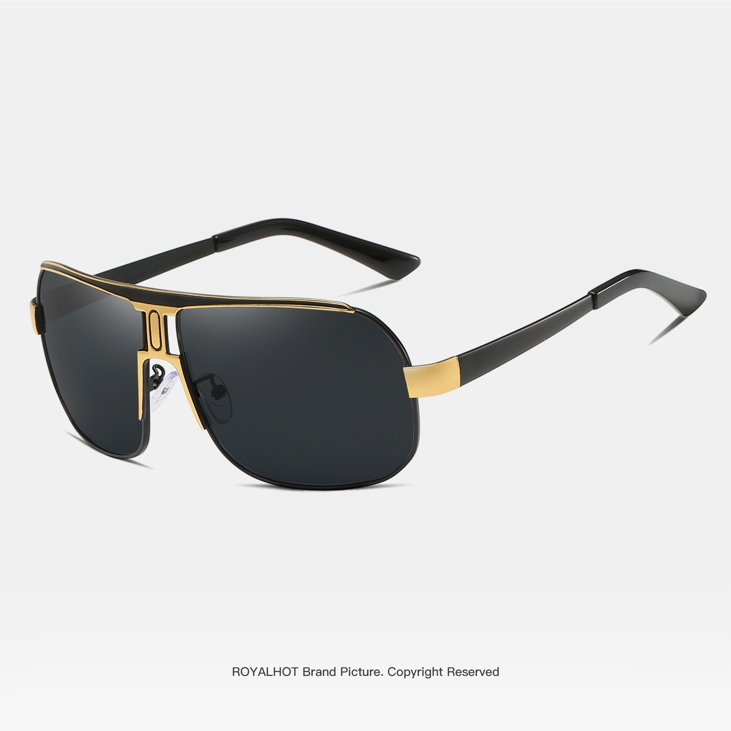 RoyalHot Polarized Square Fashion Glasses - Oversized Alloy Frame, Black Pilot Style, UV Protection, PC Lenses, Metal & Acetate Material, Includes Protective Case & Cloth