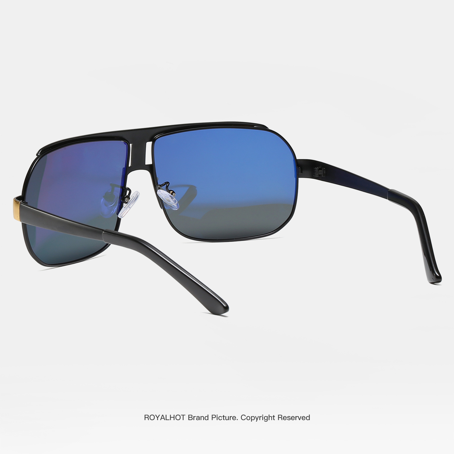 RoyalHot Polarized Square Fashion Glasses - Oversized Alloy Frame, Black Pilot Style, UV Protection, PC Lenses, Metal & Acetate Material, Includes Protective Case & Cloth