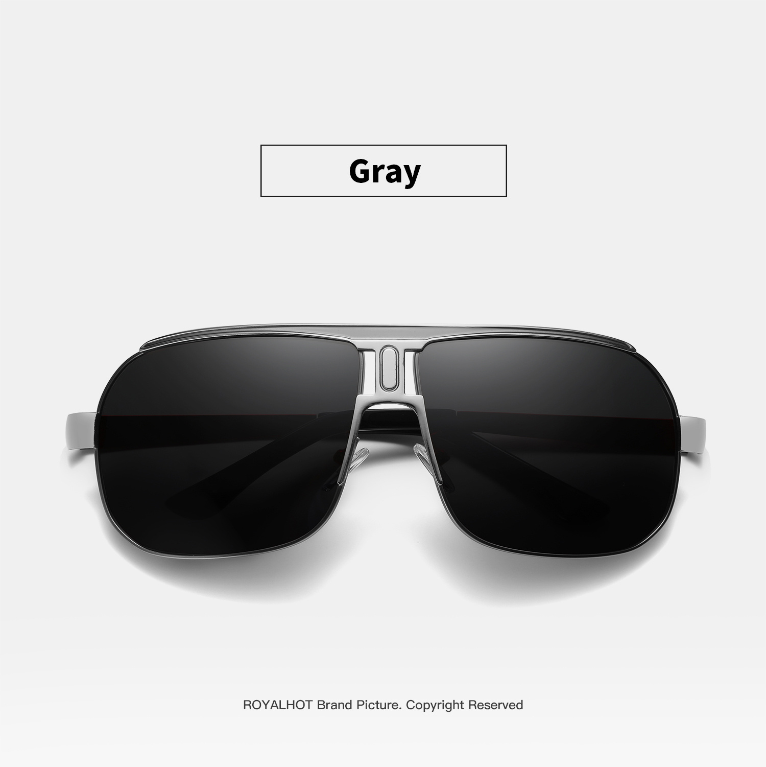 RoyalHot Polarized Square Fashion Glasses - Oversized Alloy Frame, Black Pilot Style, UV Protection, PC Lenses, Metal & Acetate Material, Includes Protective Case & Cloth