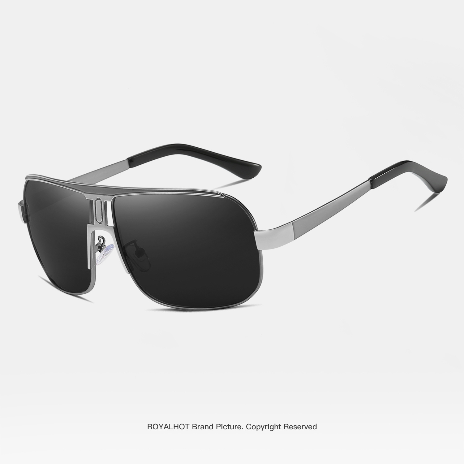 RoyalHot Polarized Square Fashion Glasses - Oversized Alloy Frame, Black Pilot Style, UV Protection, PC Lenses, Metal & Acetate Material, Includes Protective Case & Cloth