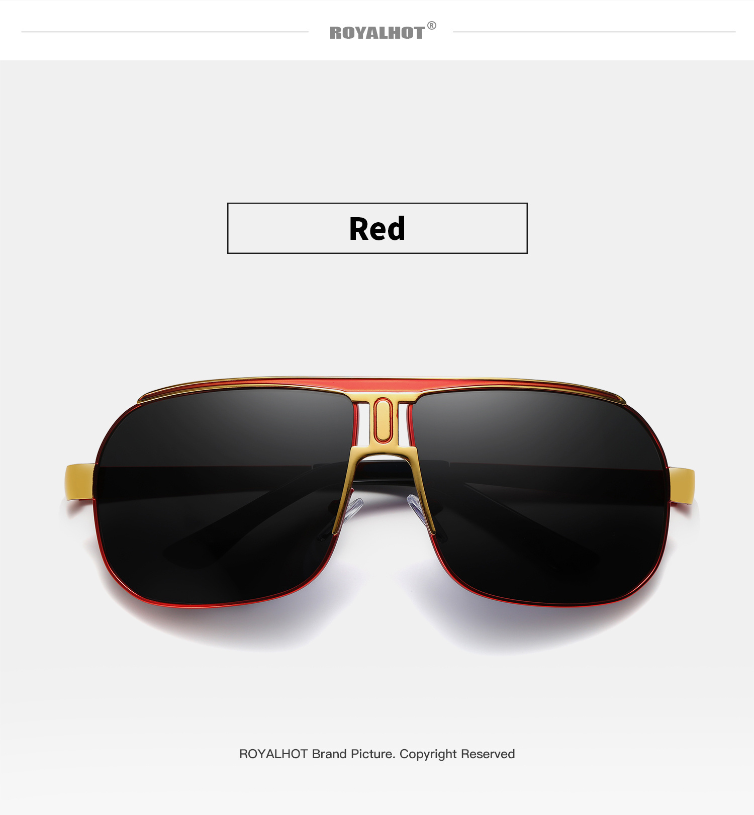 RoyalHot Polarized Square Fashion Glasses - Oversized Alloy Frame, Black Pilot Style, UV Protection, PC Lenses, Metal & Acetate Material, Includes Protective Case & Cloth