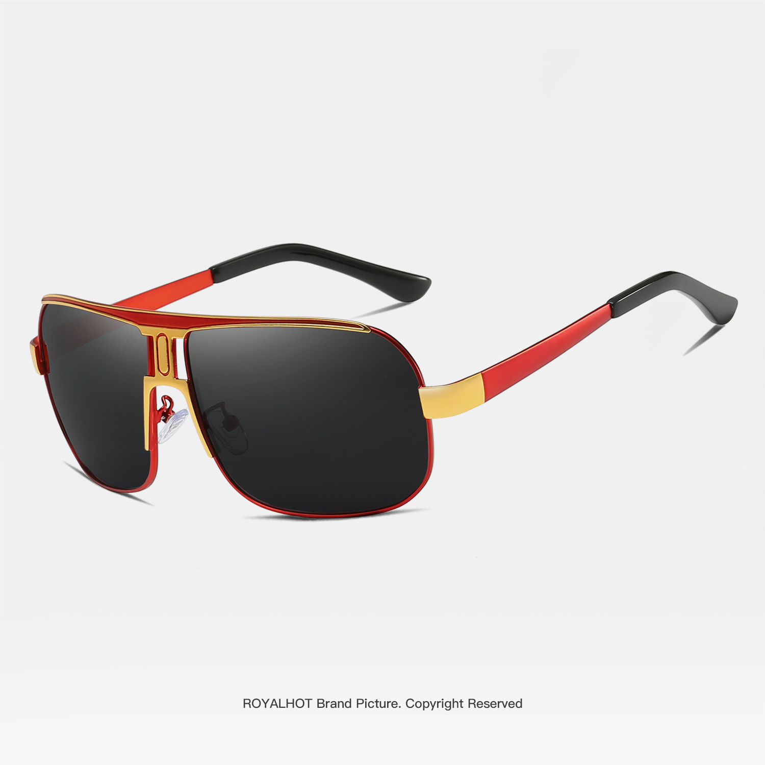 RoyalHot Polarized Square Fashion Glasses - Oversized Alloy Frame, Black Pilot Style, UV Protection, PC Lenses, Metal & Acetate Material, Includes Protective Case & Cloth