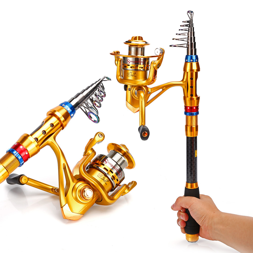 Carbon 70.87-141.73inch Telescopic Fishing Rod With Spinning Reel, Fishing Rods And Reels Set For Travel Saltwater Freshwater, Fishing Set