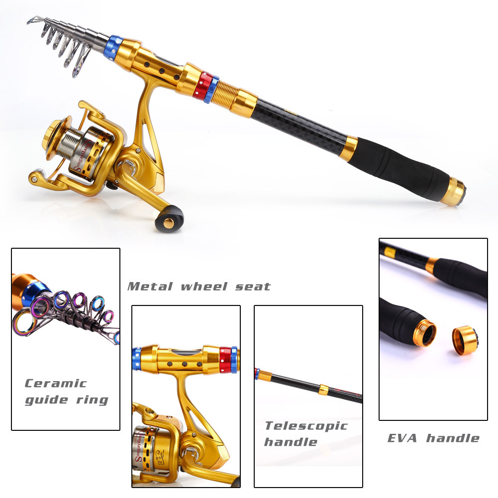 Carbon 70.87-141.73inch Telescopic Fishing Rod With Spinning Reel, Fishing Rods And Reels Set For Travel Saltwater Freshwater, Fishing Set