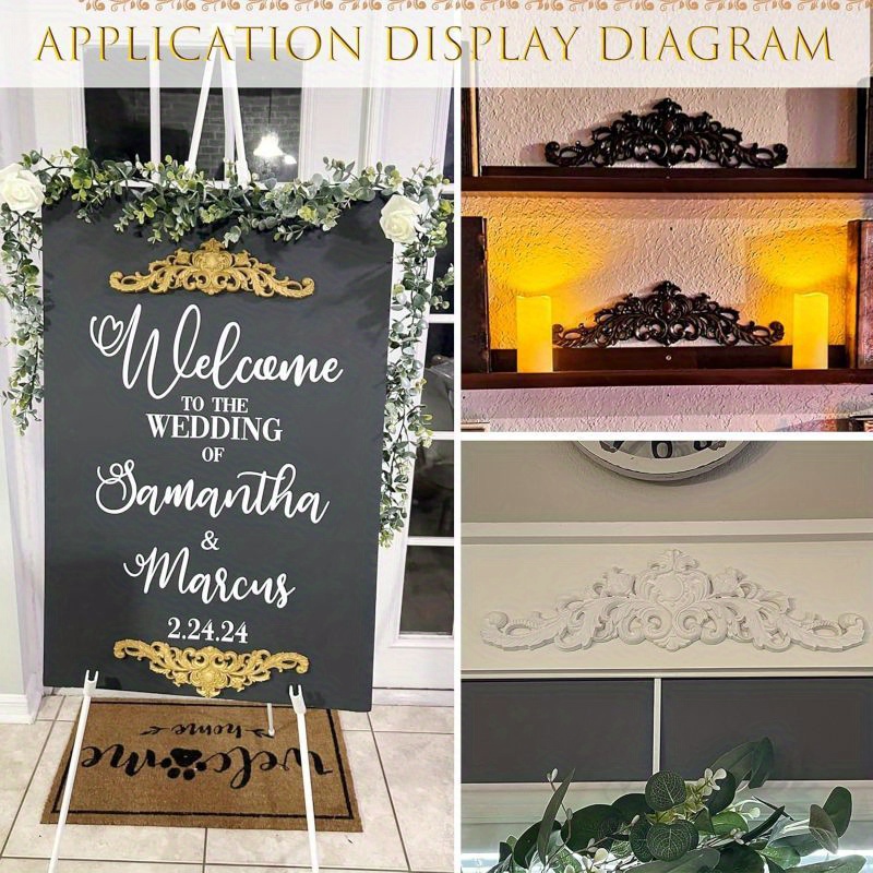 6pcs Long Wooden Decorative Carved Wooden Decor Wood Inlay Sticker Wood Carved Wooden Sticker Wooden Corner Frame Corner Inlay Furniture