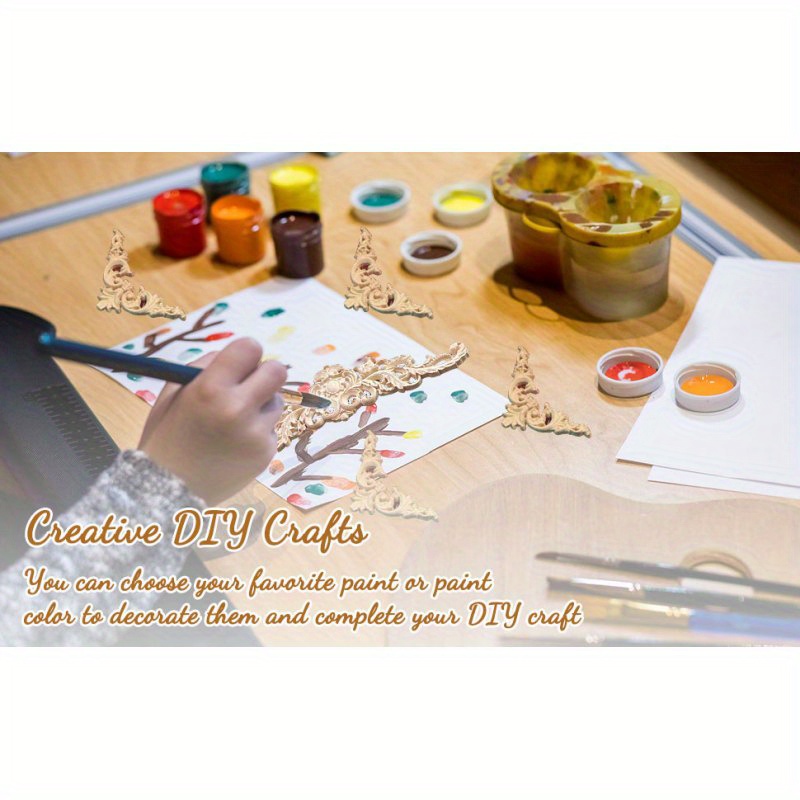6pcs Long Wooden Decorative Carved Wooden Decor Wood Inlay Sticker Wood Carved Wooden Sticker Wooden Corner Frame Corner Inlay Furniture