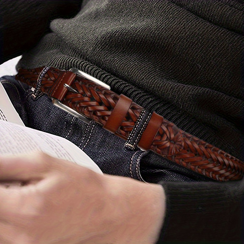 2pcs Men's Genuine Leather Belt - Vintage Style, Square Buckle for Jeans & Pants, Perfect Gift Idea