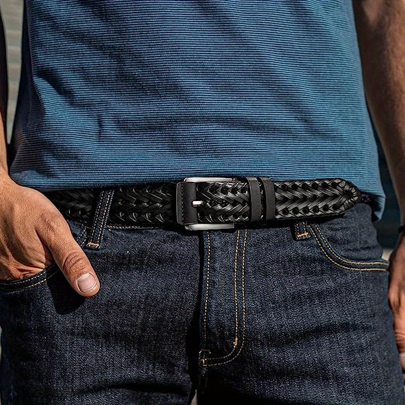 2pcs Men's Genuine Leather Belt - Vintage Style, Square Buckle for Jeans & Pants, Perfect Gift Idea