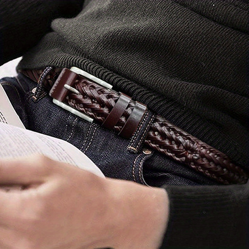 2pcs Men's Genuine Leather Belt - Vintage Style, Square Buckle for Jeans & Pants, Perfect Gift Idea