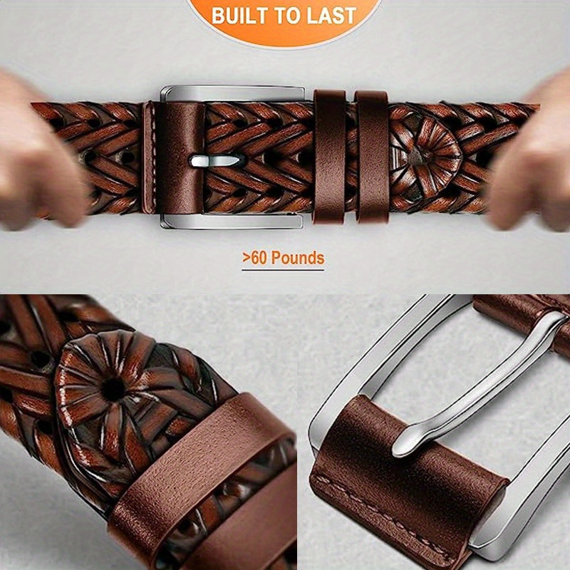 2pcs Men's Genuine Leather Belt - Vintage Style, Square Buckle for Jeans & Pants, Perfect Gift Idea