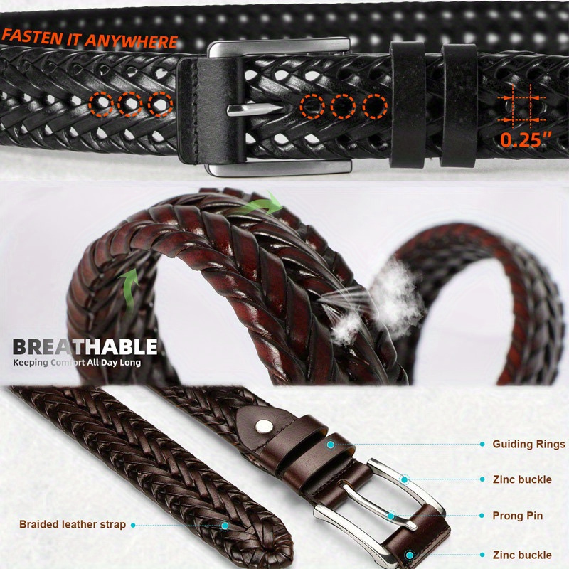 2pcs Men's Genuine Leather Belt - Vintage Style, Square Buckle for Jeans & Pants, Perfect Gift Idea