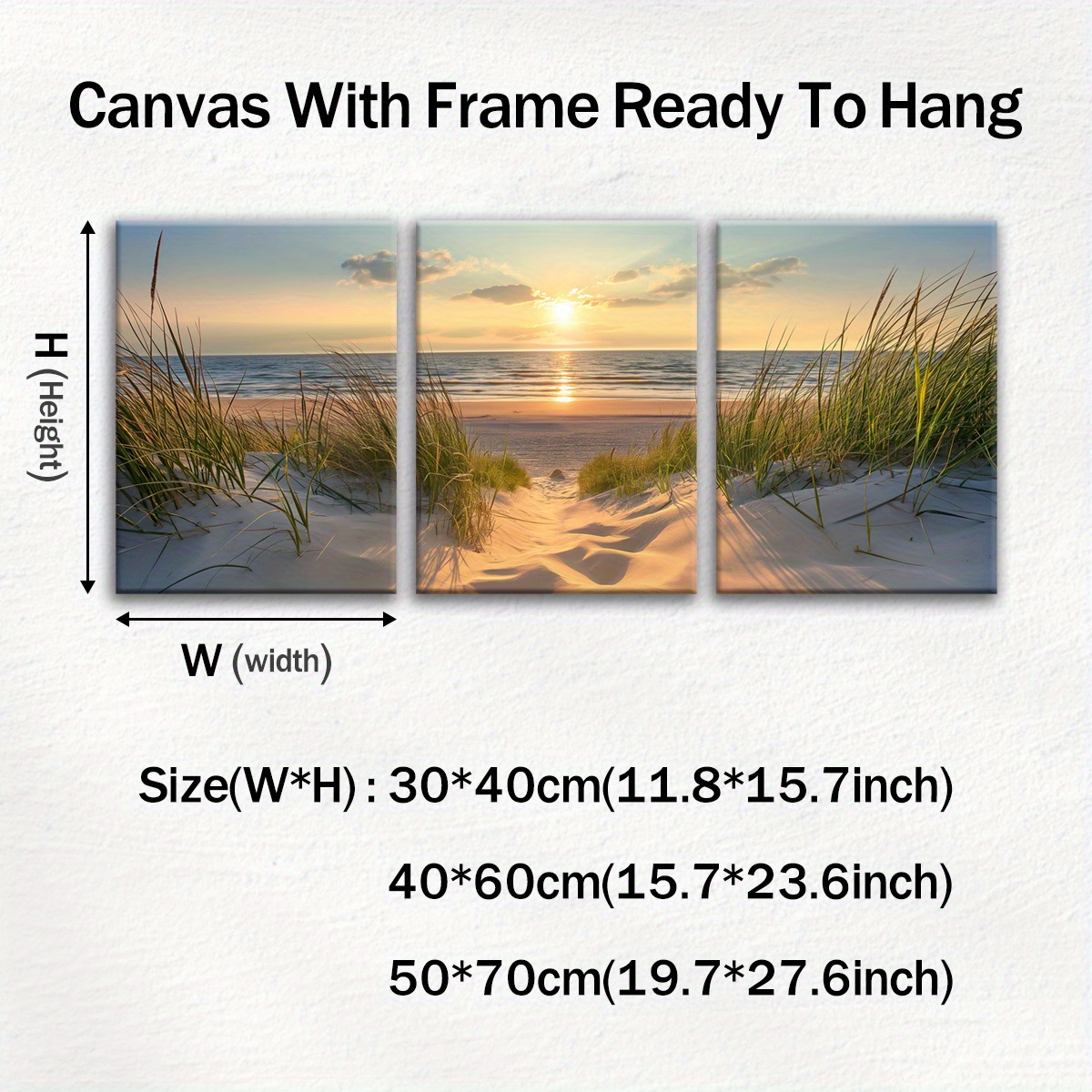 Print Painting 3pcs Beach Sunset Wall Art Set, Wooden Framed Canvas Prints, Seascape Ocean Poster, Coastal Decor, Modern Fantasy Artwork, Home Office Mural, Living Room Bedroom Decor, with Odorless, Waterproof, HD, 8K for Gift