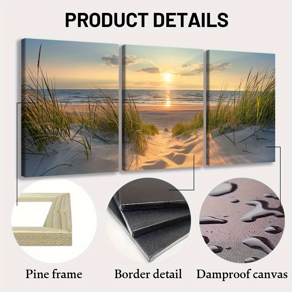 Print Painting 3pcs Beach Sunset Wall Art Set, Wooden Framed Canvas Prints, Seascape Ocean Poster, Coastal Decor, Modern Fantasy Artwork, Home Office Mural, Living Room Bedroom Decor, with Odorless, Waterproof, HD, 8K for Gift