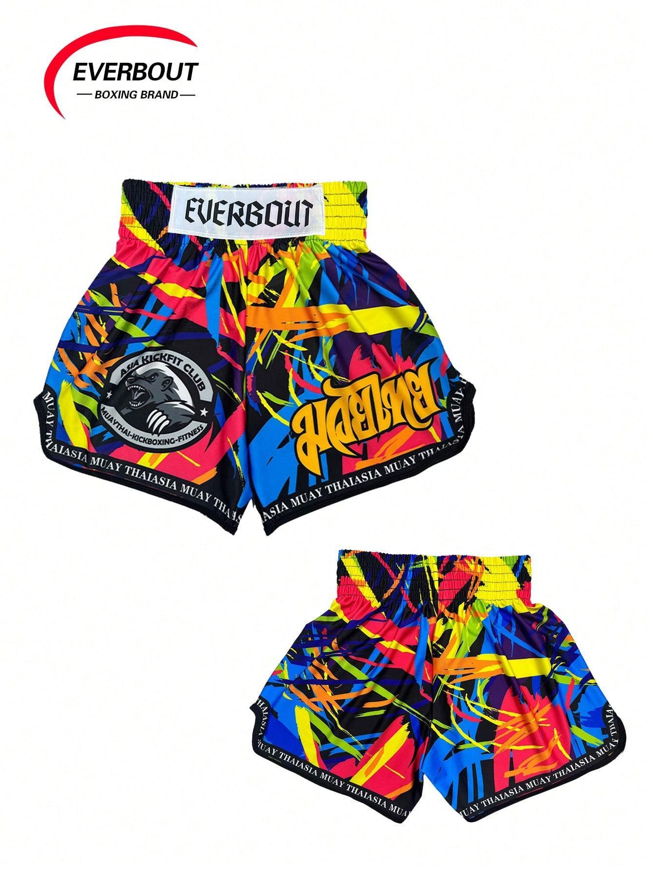 1pc EVENBOUT High Stretch Polyester Boxing Shorts, Geometric Pattern, Loose Fit Knit Fabric with Heat Transfer Printing for Martial Arts, Kickboxing, Muay Thai Training, Sports Fitness