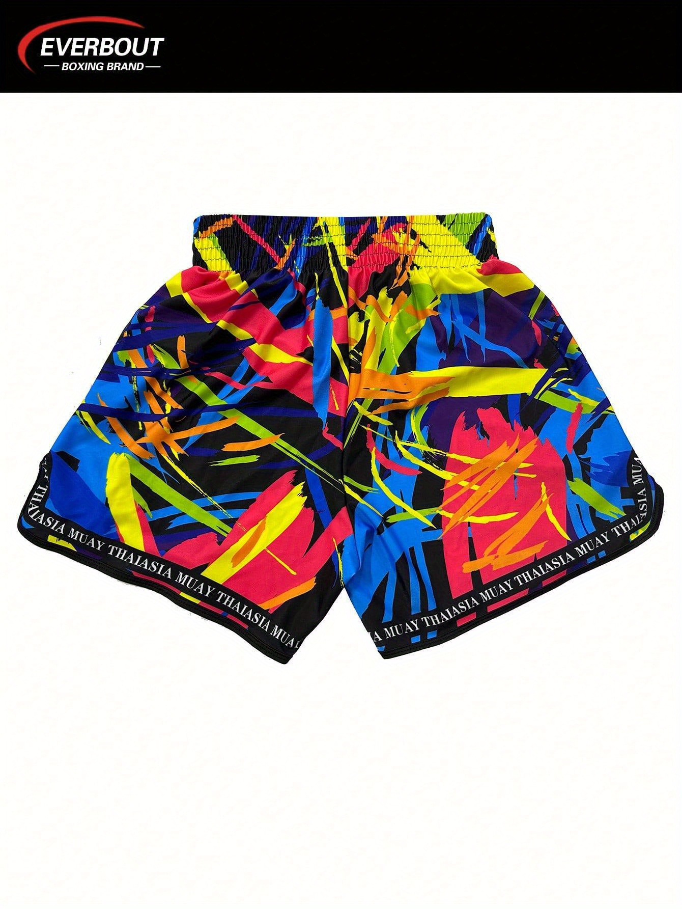 1pc EVENBOUT High Stretch Polyester Boxing Shorts, Geometric Pattern, Loose Fit Knit Fabric with Heat Transfer Printing for Martial Arts, Kickboxing, Muay Thai Training, Sports Fitness