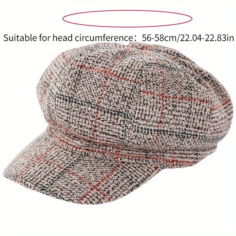 1pc Women'S Classic Plaid Beret Cap - Polyester Newsboy Hat with Sun Protection, Elegant British Style, Lightweight Weave, Inelastic Fit, Hand Washable - Vintage Octagonal Headwear