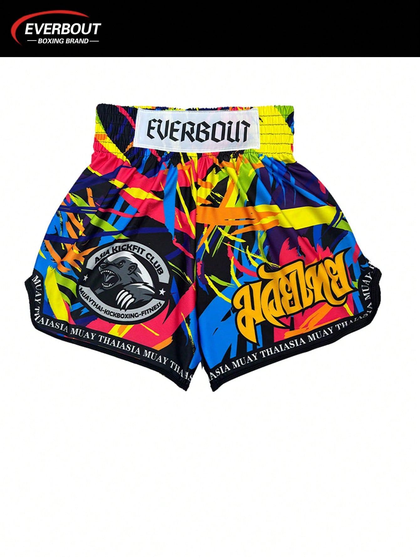 1pc EVENBOUT High Stretch Polyester Boxing Shorts, Geometric Pattern, Loose Fit Knit Fabric with Heat Transfer Printing for Martial Arts, Kickboxing, Muay Thai Training, Sports Fitness