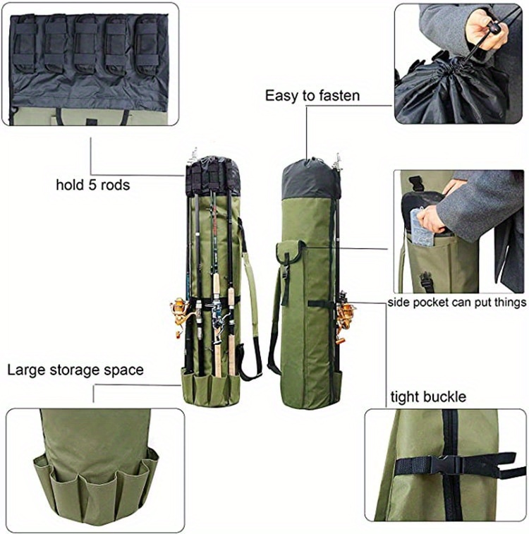 Black Green Durable Wholesale Outdoor Round Fishing Rod Bag Multifunctional Fishing Pole Holder Multi-Color Large Capacity Sea Gear Storage Bag